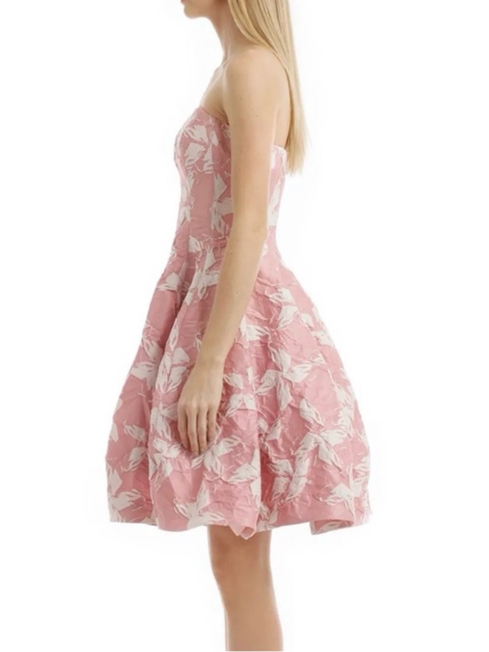 Halston Heritage Women’s Vie En Rose Strapless Pink White Floral Jacquard Dress - Picture 9 of 14